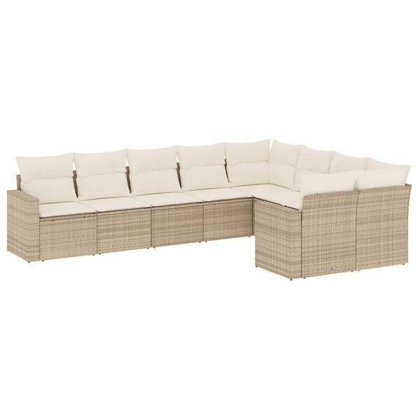 vidaXL Set Divano da Giardino 9 pz con Cuscini Beige in Polyrattan