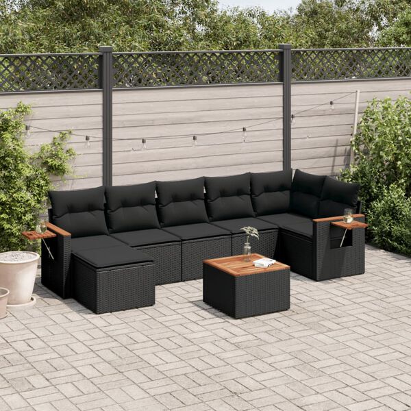 vidaXL Set Divani da Giardino con Cuscini 8 pz Nero in Polyrattan