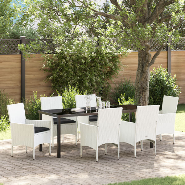vidaXL Set da Pranzo per Giardino con cuscino 7 pcs Bianco Poly Rattan