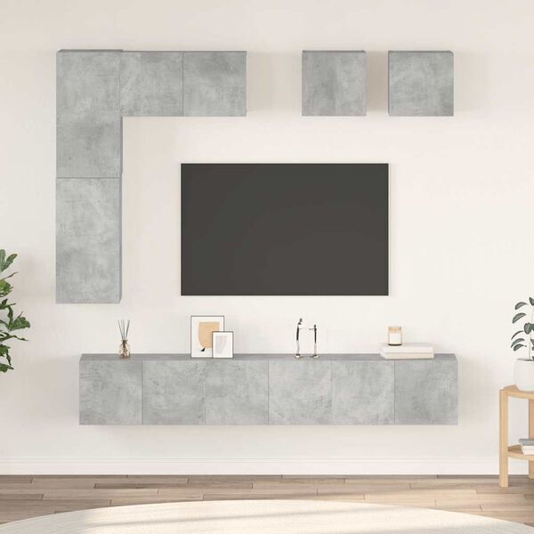 vidaXL Set di Mobili Porta TV 8 pz Grigio Cemento in Legno Multistrato