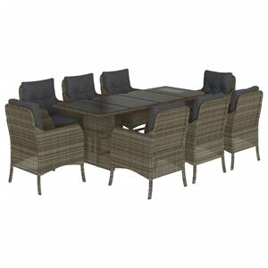 vidaXL Set da Pranzo da Giardino 9 pz con Cuscini in Polyrattan Grigio