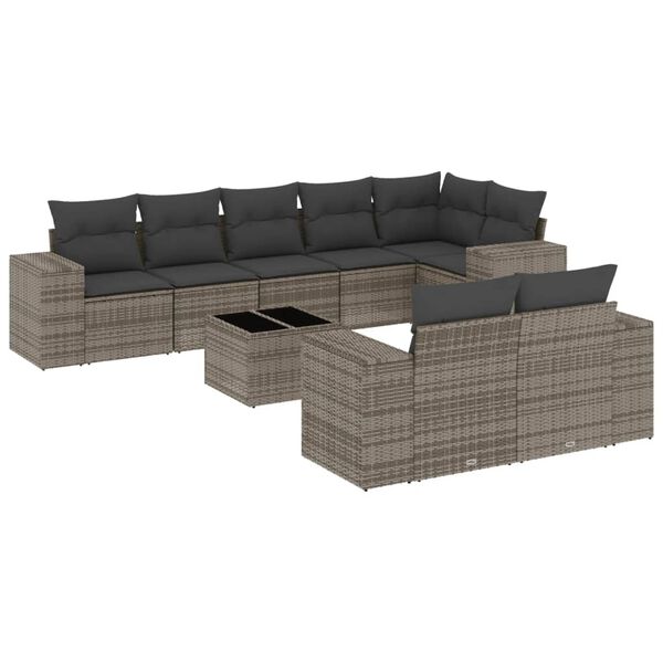 vidaXL Set Divano da Giardino 9 pz con Cuscini Grigio in Polyrattan