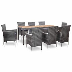 vidaXL Set da Pranzo da Giardino 9 pz con Cuscini in Polyrattan Grigio