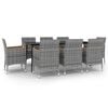 vidaXL Set da Pranzo per Giardino 9 pz con Cuscini Polyrattan e Vetro