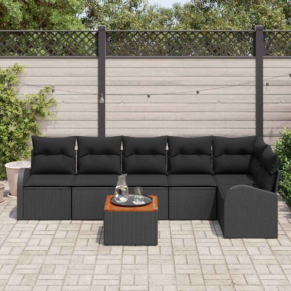 vidaXL Set Divano da Giardino con cuscino 7 pcs Nero polyrattan