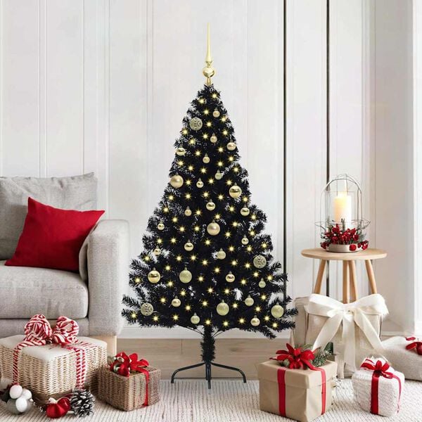 vidaXL Albero di Natale artificiale con luci integrate Nero 150 cm PVC