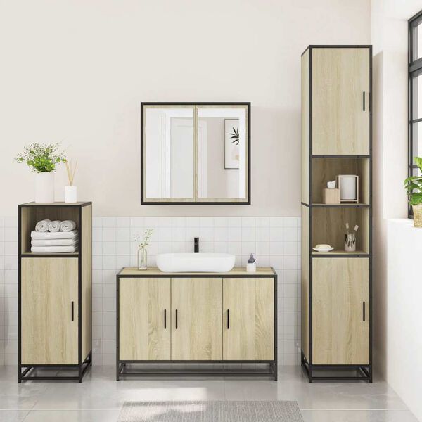 vidaXL Set Mobili da Bagno 3 pz Rovere Sonoma in Legno Multistrato
