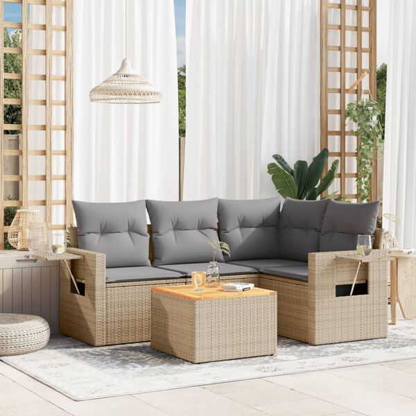 vidaXL Set Divano da Giardino 5 pz con Cuscini Beige Misto Polyrattan