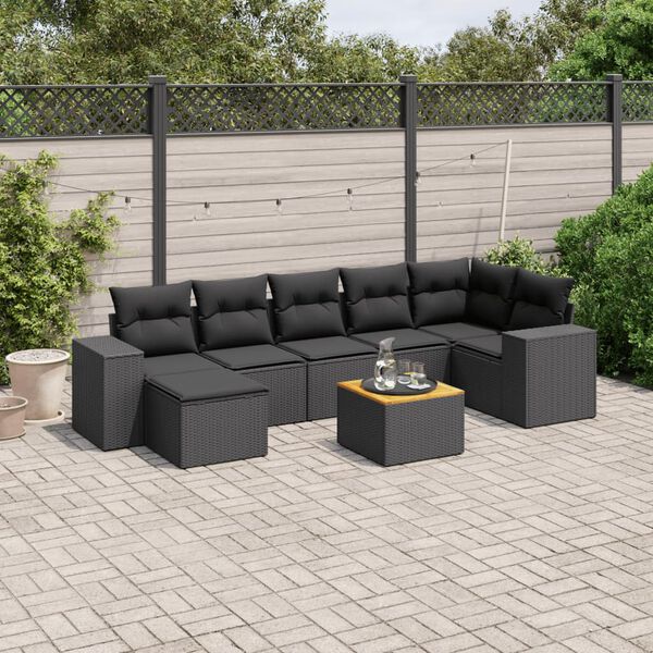 vidaXL Set Divani da Giardino con Cuscini 8 pz Nero in Polyrattan