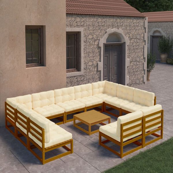 vidaXL Set Salotto Giardino e Cuscini 12 pz Legno Massello Pino Ambra