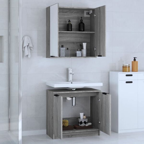 vidaXL Set Mobili da Bagno 2 pz Grigio Sonoma in Legno Multistrato