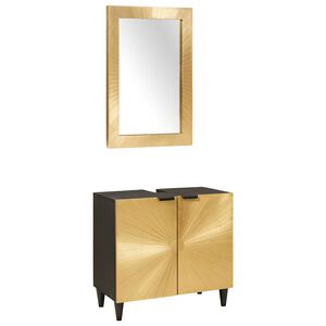 vidaXL Set di Armadi da Bagno 2 pcs Nero e Oro Legno di mango massello