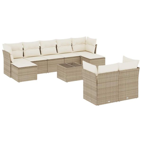vidaXL Set Divano da Giardino 10 pz con Cuscini Beige in Polyrattan