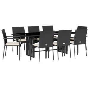 vidaXL Set da Pranzo da Giardino 9 pz con Cuscini Nero in Polyrattan