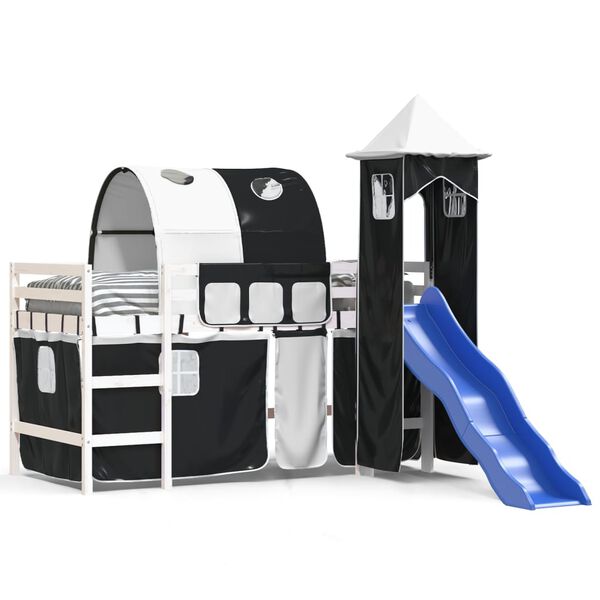 vidaXL Letto a Soppalco con Torre Bambini Bianco e Nero 90x200cm Pino