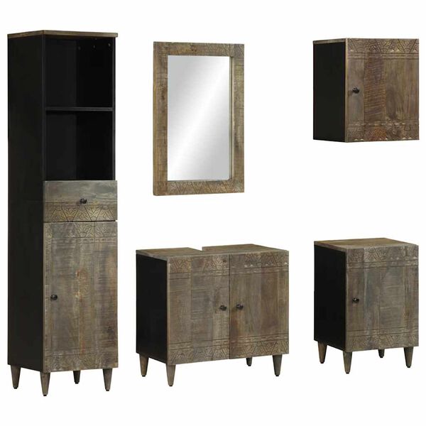 vidaXL Set Mobili da Bagno 5 pz in Legno Massello di Mango
