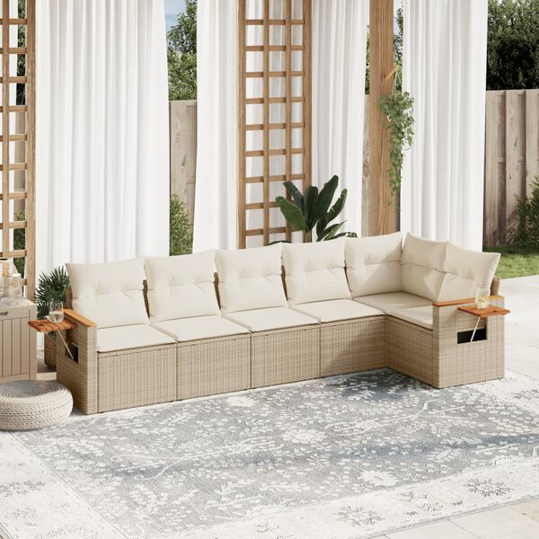 vidaXL Set Divano da Giardino 6 pz con Cuscini Beige in Polyrattan