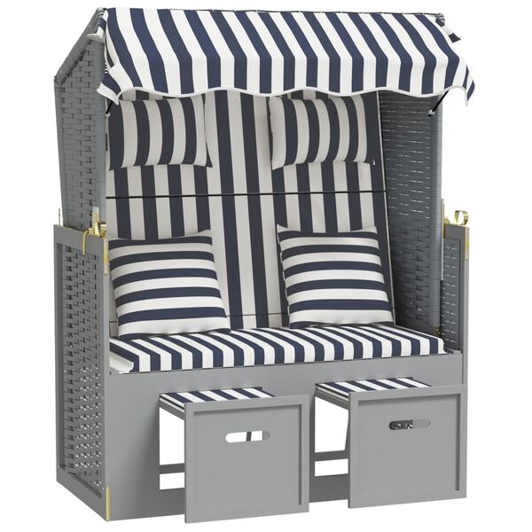 vidaXL Strandkorb con Cuscini Polyrattan e Legno Massello Blu e Bianco