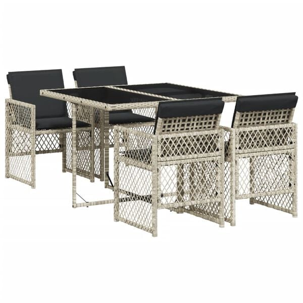 vidaXL Set Pranzo da Giardino 5pz con Cuscini Grigio Chiaro Polyrattan