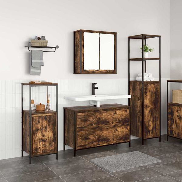 vidaXL Set di mobili per il bagno 3 pcs Rovere fum&eacute; Legno multistrato