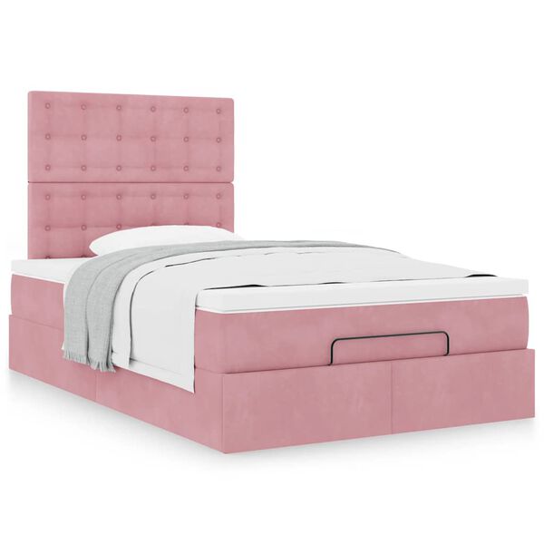 vidaXL Struttura Letto Pouf con Materassi Rosa 120x190 cm Velluto