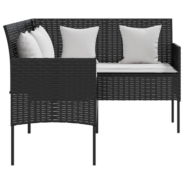 vidaXL Divano a Forma di L con Cuscini in Polyrattan Nero