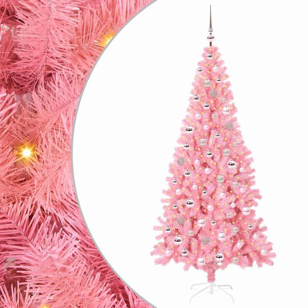 vidaXL Albero di Natale con 300 LED con supporto Rosa 210 cm PVC