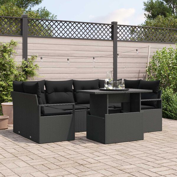 vidaXL Set Divano da Giardino con archiviazione 7 pcs Nero Poly Rattan