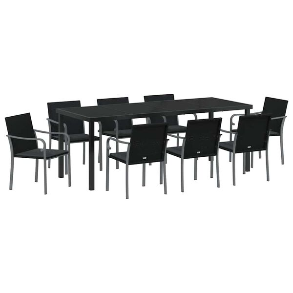 vidaXL Set da Pranzo per Giardino 9 pcs Nero e Grigio Rattan in PE