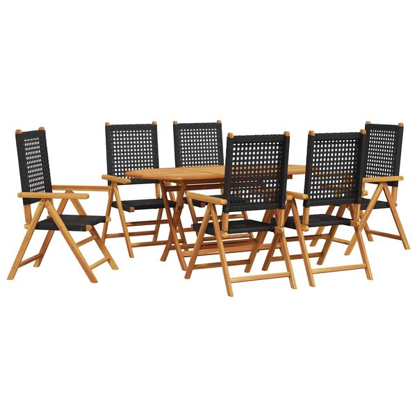 vidaXL Set da Pranzo per Giardino 7 pcs Nero Legno di Acacia Massello