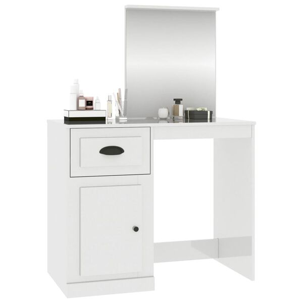 vidaXL Toeletta Specchio Bianco Lucido 90x50x132,5cm Legno Multistrato