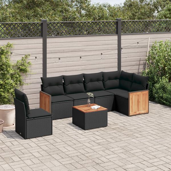 vidaXL Set Divani da Giardino con Cuscini 7pz Nero Polyrattan