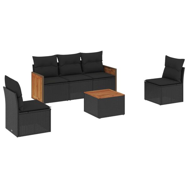 vidaXL Set Divano da Giardino 6 pz con Cuscini Nero in Polyrattan