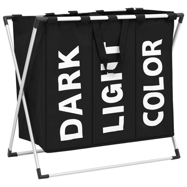 vidaXL Portabiancheria a 3 Sezioni Nero