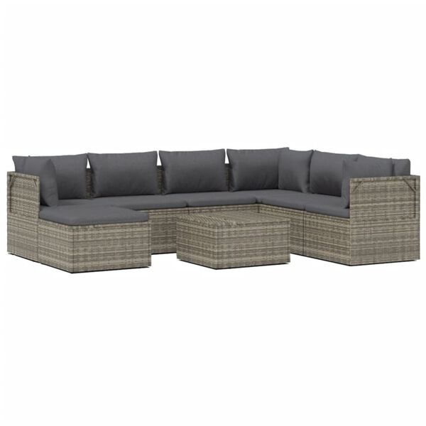 vidaXL Set Divani da Giardino 8 pz con Cuscini in Polyrattan Grigio