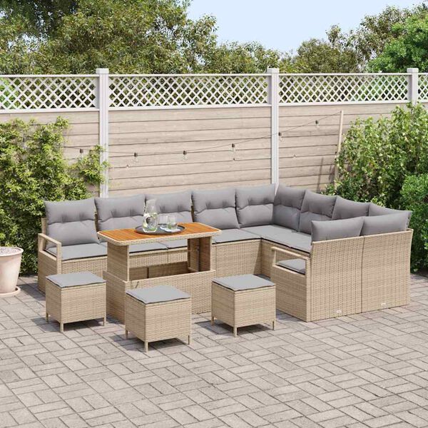 vidaXL Set Divano da Giardino con cuscino 13 pcs Beige Poly Rattan