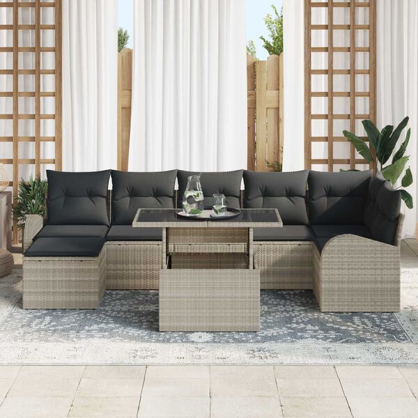 vidaXL Set Divano da Giardino 8 pcs Grigio chiaro Poly Rattan