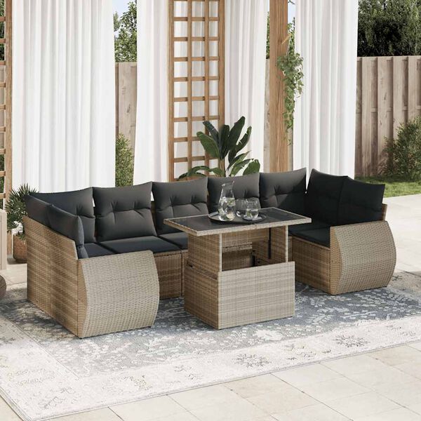 vidaXL Set Divano da Giardino 8pz con Cuscini Grigio Chiaro Polyrattan