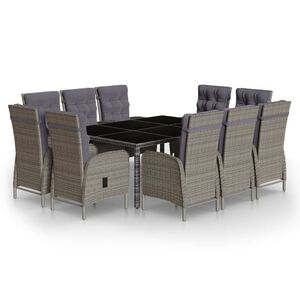vidaXL Set Pranzo da Giardino 11pz in Polyrattan Grigio