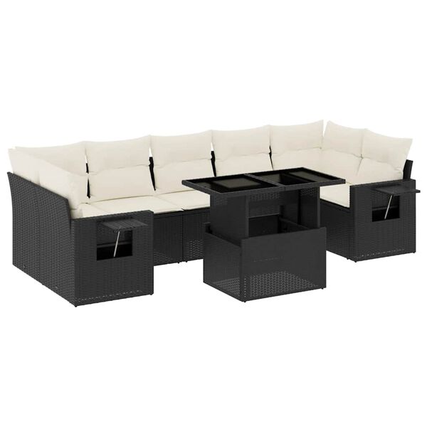 vidaXL Set Divani da Giardino con Cuscini 8 pz Nero in Polyrattan