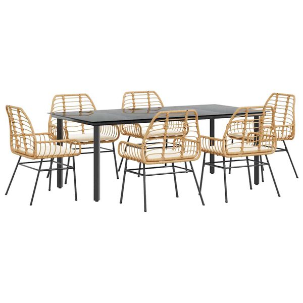 vidaXL Set Pranzo da Giardino 7pz con Cuscini Marrone Polyrattan Vetro
