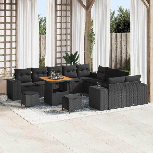 vidaXL Set Divano da Giardino con cuscino 13 pcs Nero polyrattan