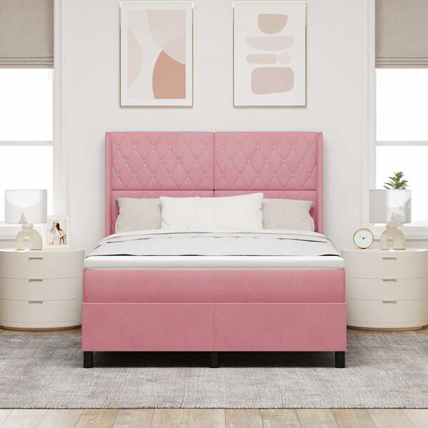 vidaXL Letto a molle con materasso Rosa 140 x 200 cm Velluto