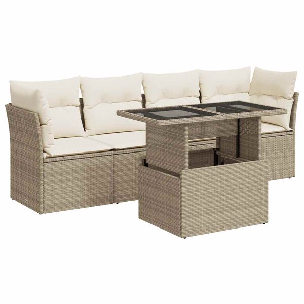 vidaXL Set Divano da Giardino 5 pz con Cuscini Beige in Polyrattan