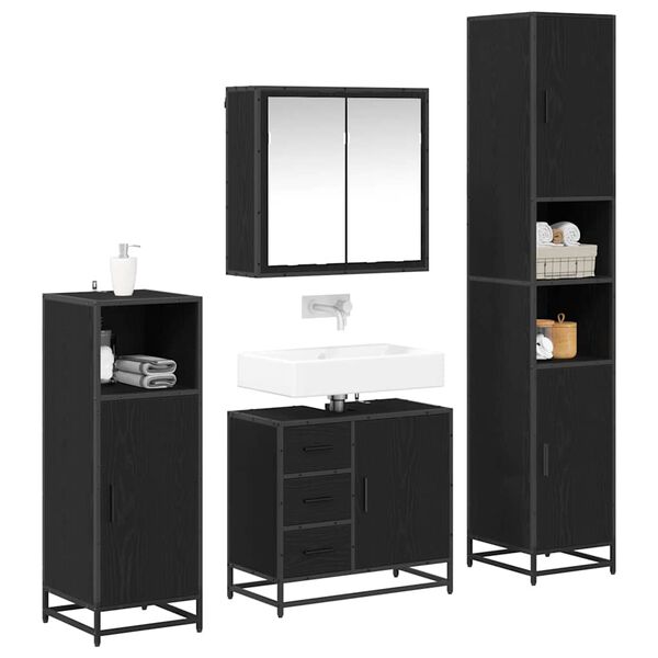 vidaXL Set di mobili per il bagno 4 pcs Rovere Nero Legno multistrato