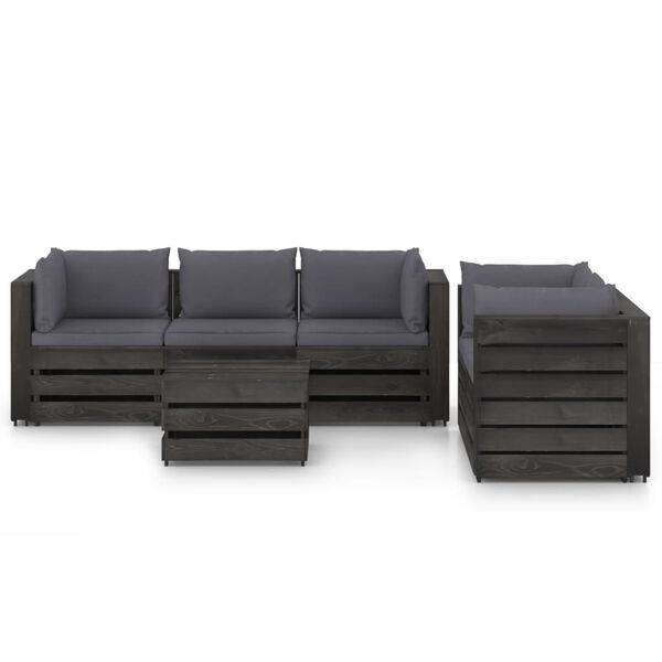 vidaXL Set Salotto da Giardino con Cuscini 6pz Legno Impregnato Grigio