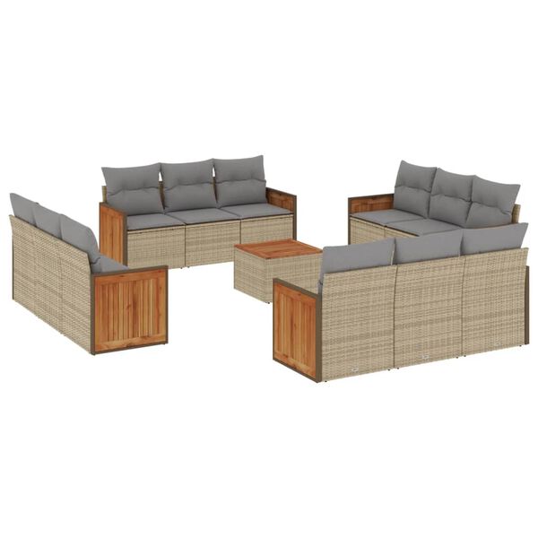 vidaXL Set Divano da Giardino 13 pz con Cuscini Beige in Polyrattan