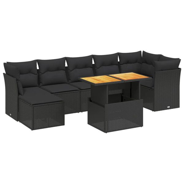 vidaXL Set Divani da Giardino con Cuscini 8 pz Nero in Polyrattan