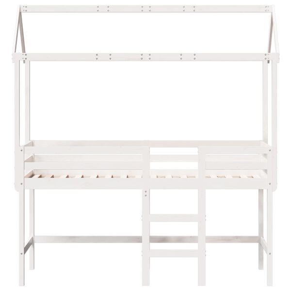 vidaXL Letto Soppalco con Scala e Tetto Bianco 90x190 cm Massello Pino
