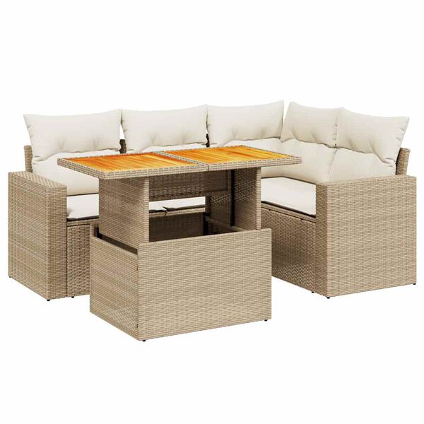 vidaXL Set Divano da Giardino 5 pz con Cuscini Beige in Polyrattan